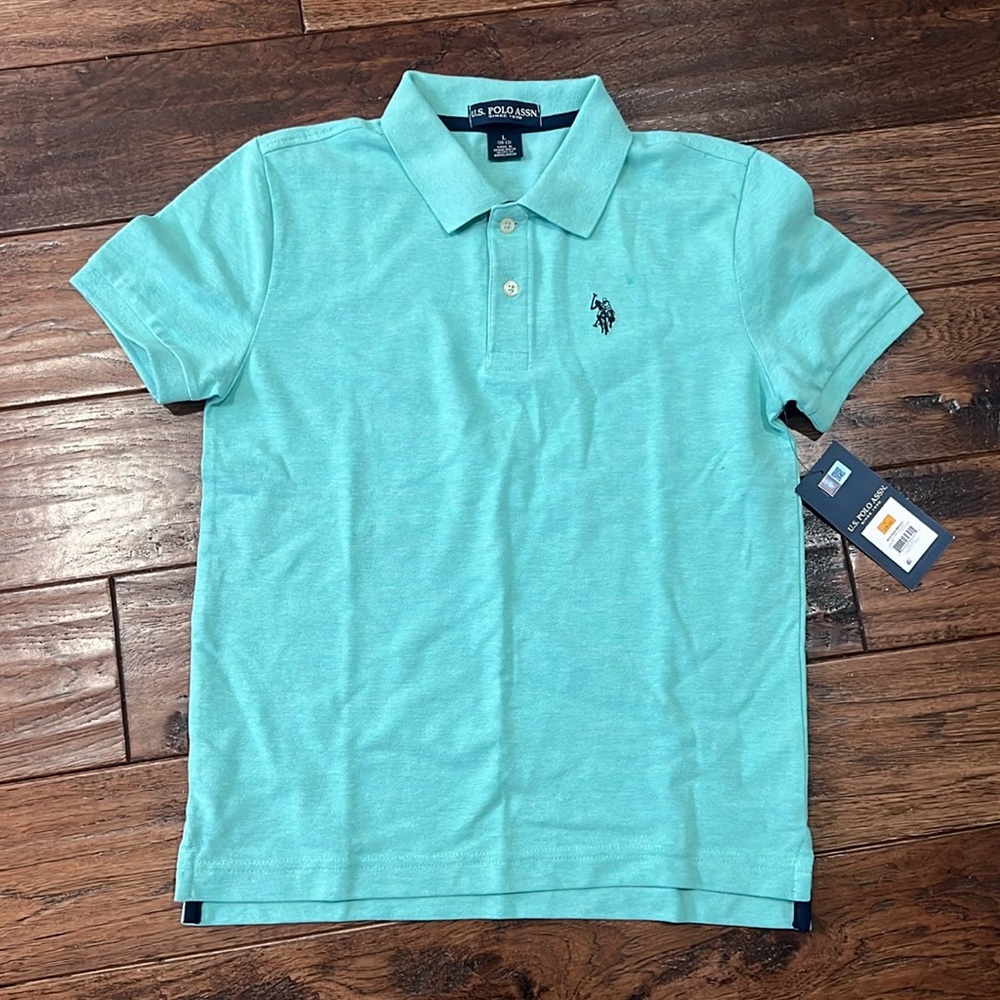 NWT US Polo Assn boys pique emb polo jade green size large 10-12